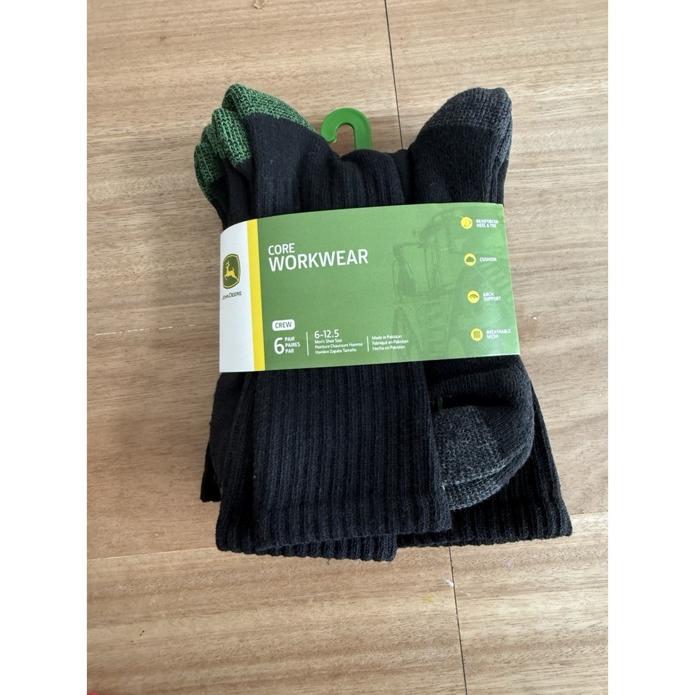 John Deere Core Workwear Crew Socks 6 Pair Pack Men's Size 6-12.5 New